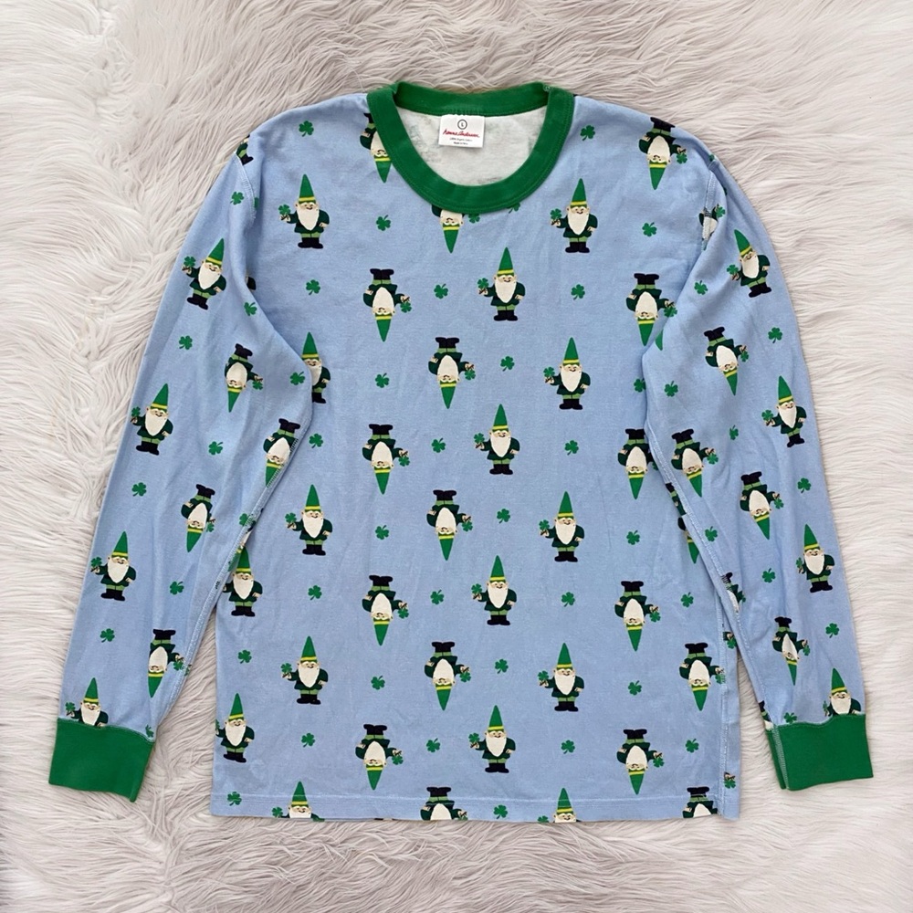Hanna Andersson Adult Unisex Long John Pajama Top Blue St. Patrick’s Day Gnome L